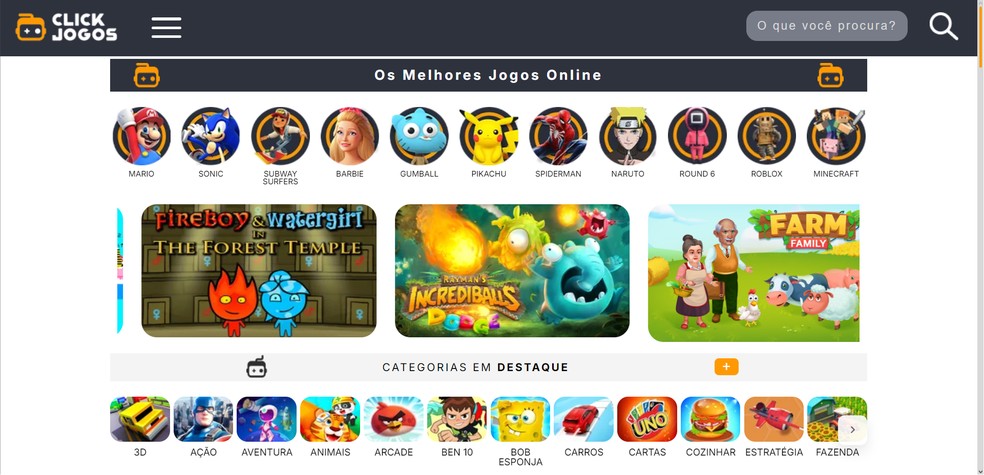 Click Jogos é site brasileiro com títulos grátis no navegador — Foto: Reprodução/Róbson Martins