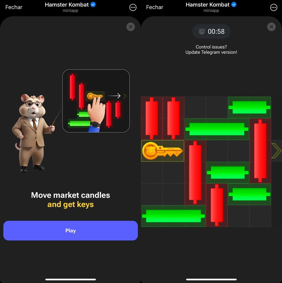 No Mini Game de Hamster Kombat, é necessário mover as peças verdes e vermelhas e abrir caminho para uma chave — Foto: Reprodução/Clara Fabro