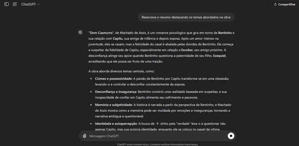 Caso precise, faça comandos adicionais para refinar o resultado — Foto: Reprodução/ChatGPT