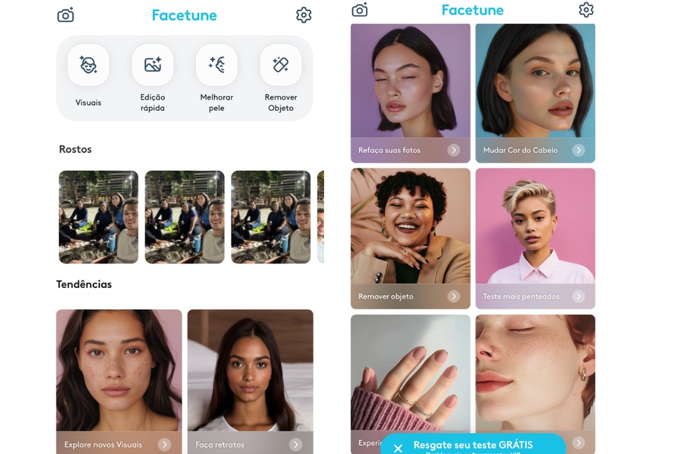 Organizada e de fácil usabilidade, explore a interface do Facetune