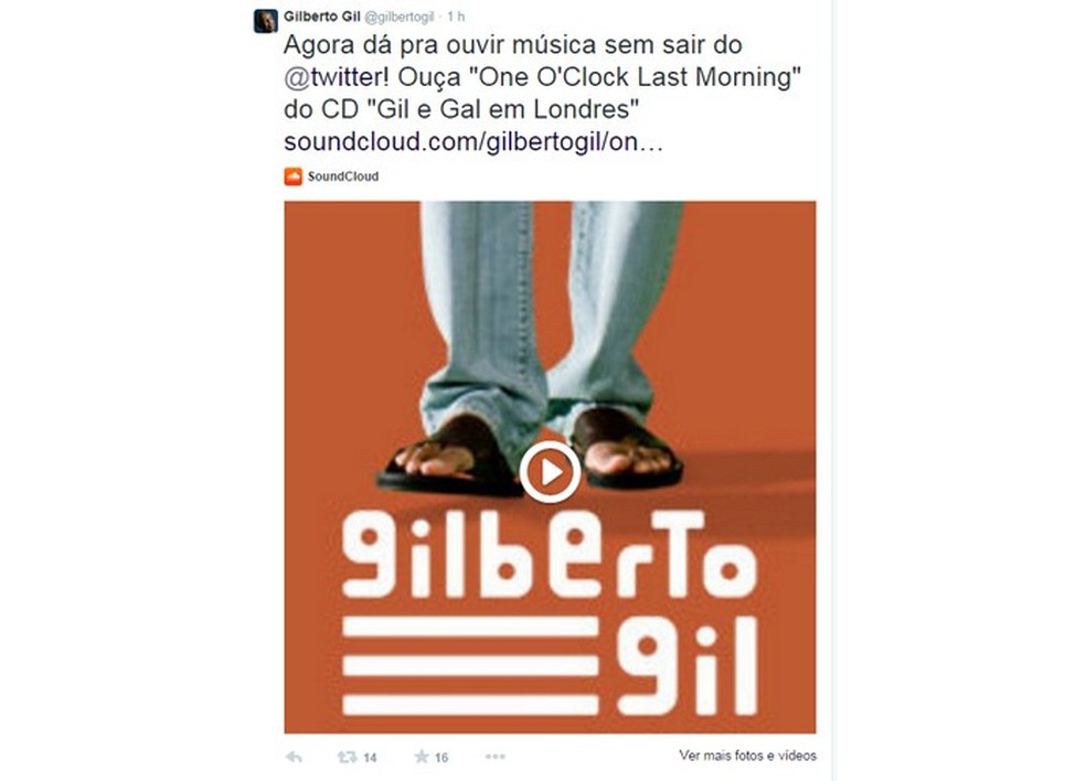 Gilberto Gil foi um dos privilegiados pelo uso da nova ferramenta (Foto: Reprodução/Twitter) — Foto: TechTudo