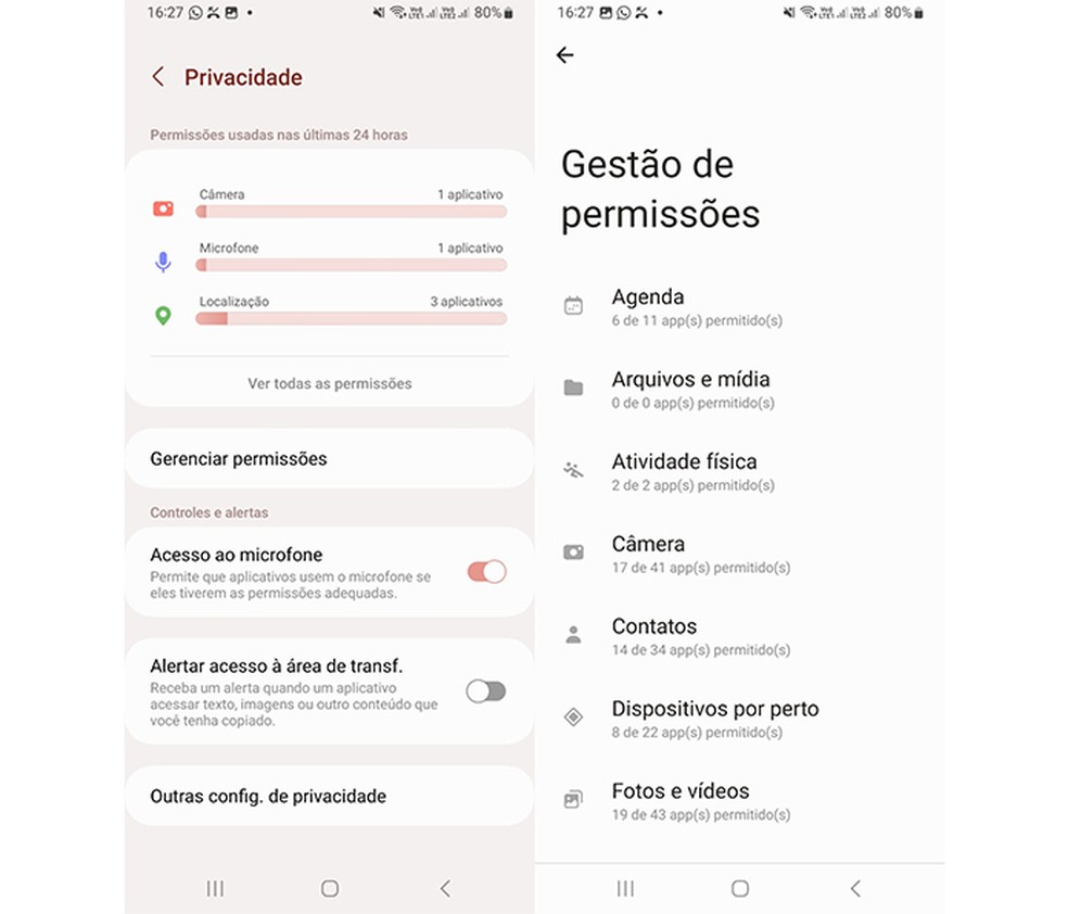 Acesse o Painel de Privacidade do Android tocando em Segurança e privacidade nas Configurações do aparelho — Foto: Reprodução/Marcela Franco