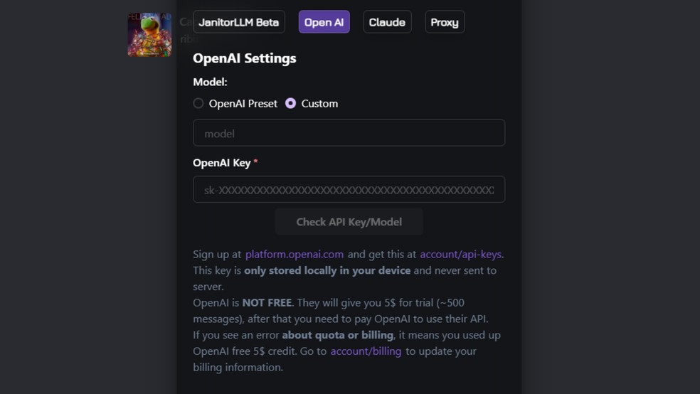  Reprodução/Janitor AI