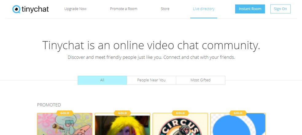 TinyChat é uma alternativa ao Omegle que permite conversar com estranhos em bate-papos temáticos — Foto: Reprodução/TinyChat
