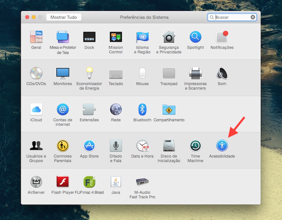Acessando as opções de acessibilidade do Mac OS X Yosemite (Foto: Reprodução/Marvin Costa) — Foto: TechTudo