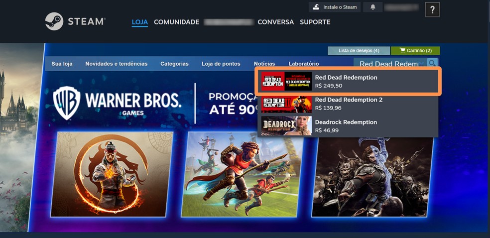 Acesse o Steam — Foto: Reprodução/Róbson Martins