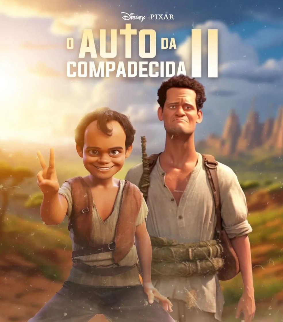 O filme "Auto da Compadecida 2" ganhou uma versão Disney Pixar feita via IA em 2023 — Foto: Reprodução/Twitter