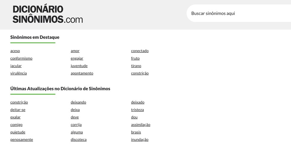 Dicionário Sinônimos.com tem mais de 40 mil palavras — Foto: Reprodução/Tainah Tavares