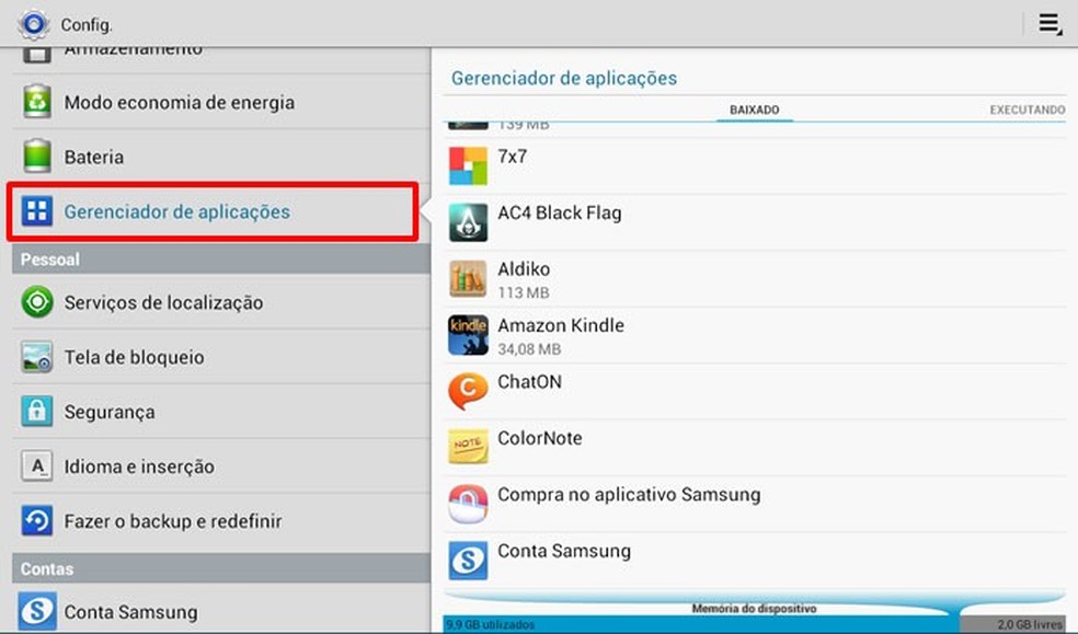 Acesse o “Gerenciador de aplicações” no menu de configurações de seu Android (Foto: Reprodução/Daniel Ribeiro) — Foto: TechTudo