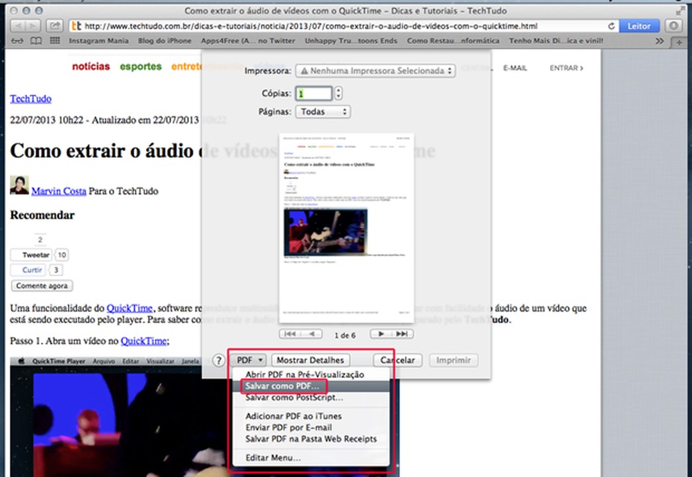 Como salvar páginas da internet em PDF usando o Safari no Mac OS X