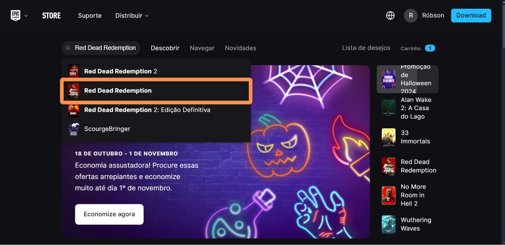 Acesse a Epic Games Store — Foto: Reprodução/Róbson Martins