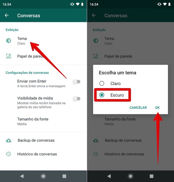 Como ativar o modo noturno (escuro) no WhatsApp — Android e iPhone