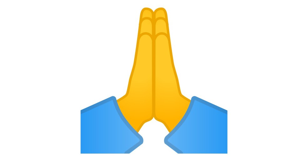 Emoji de mãos juntas é empregado como forma de gratidão ou ainda para pedir algo desejado — Foto: Reprodução/Emojiterra