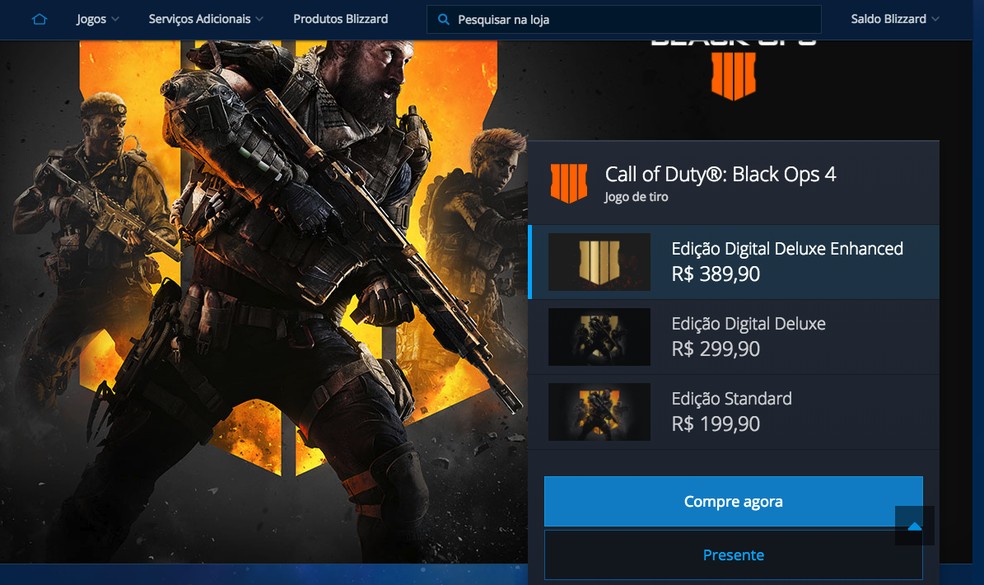 Escolha a versão do Call of Duty: Black Ops 4 e clique em comprar agora — Foto: Reprodução/Murilo Molina