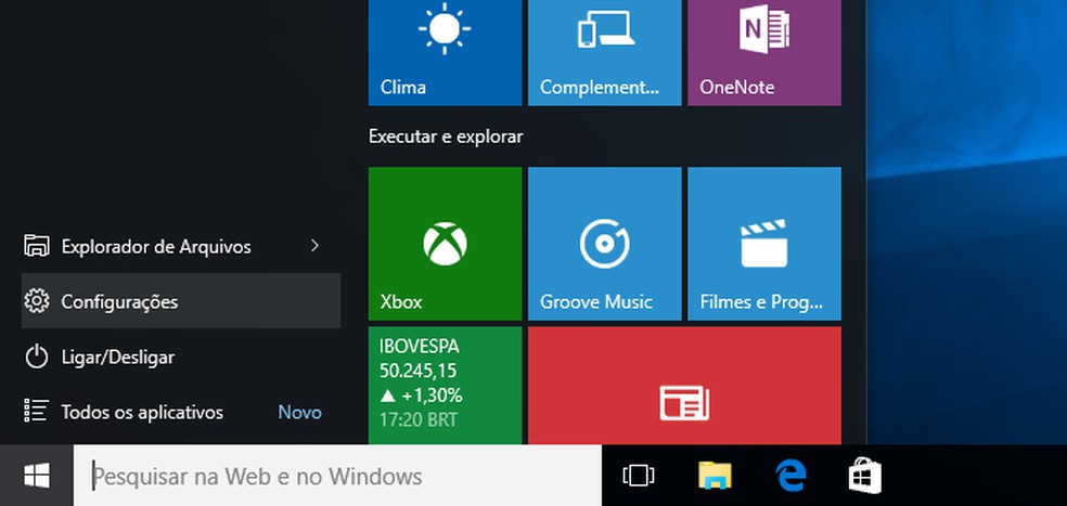 Acesse as configurações do Windows 10 (Foto: Reprodução/Helito Bijora) — Foto: TechTudo
