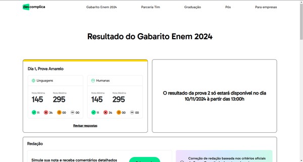 Gabarito extraoficial Enem 2024 no Descomplica: como ver respostas