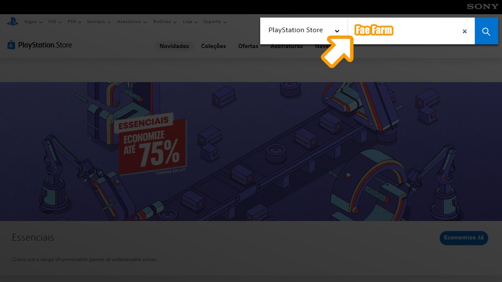 Acesse a PlayStation Store e use a busca no canto superior direito para procurar por "Fae Farm" — Foto: Reprodução/Rafael Monteiro