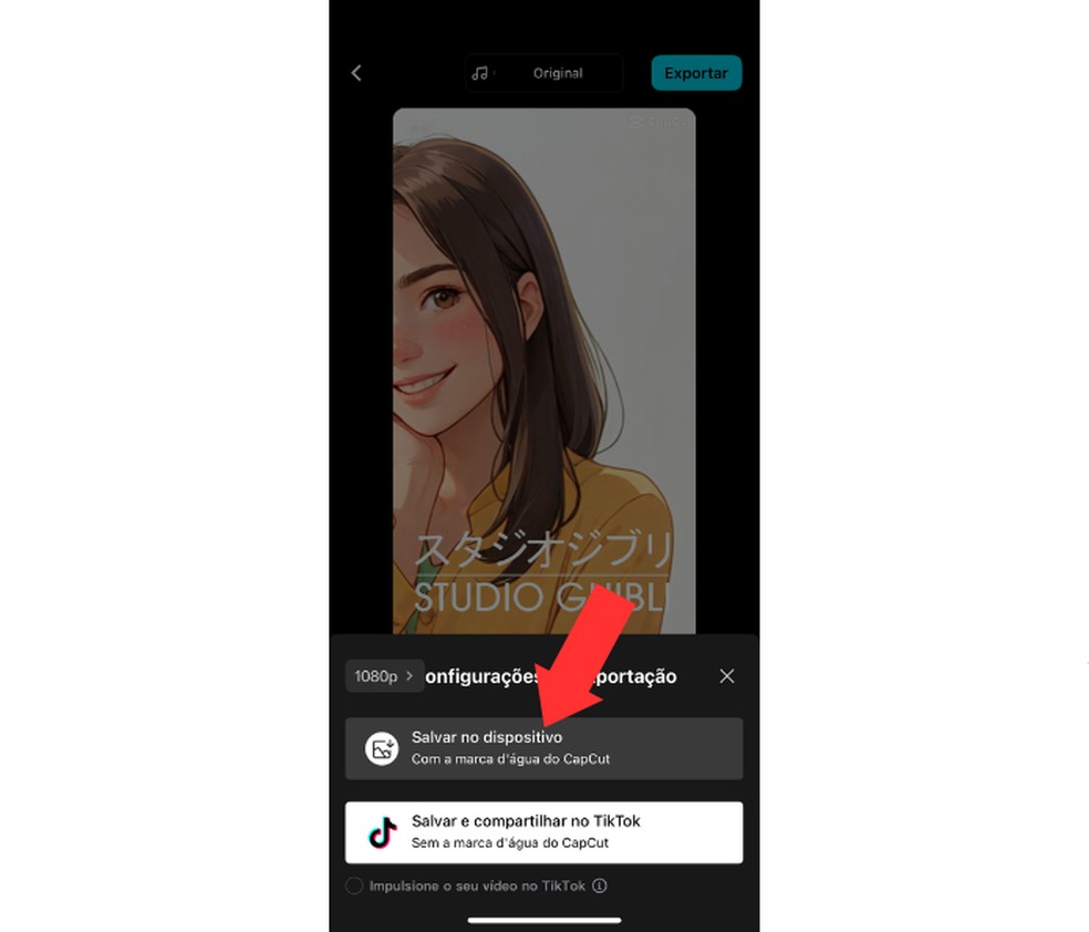 Video generated by CapCut can be saved in the gallery or shared directly on TikTok — Photo: Reproduction/Mariana Tralback