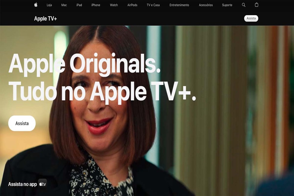 Página inicial do site da  Apple TV+ no Google Chrome — Foto: Aricia Faria/TechTudo