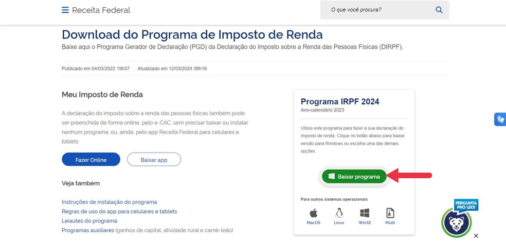 O prograda do IRPF 2024 já está disponível no site da Receita Federal — Foto: Foto: Reprodução/Juliana Villarinho