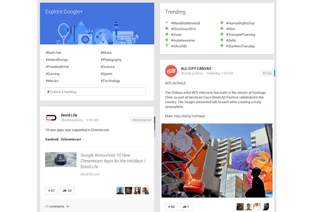 Google+ inclui hashtags no topo do feed para incentivar busca por posts