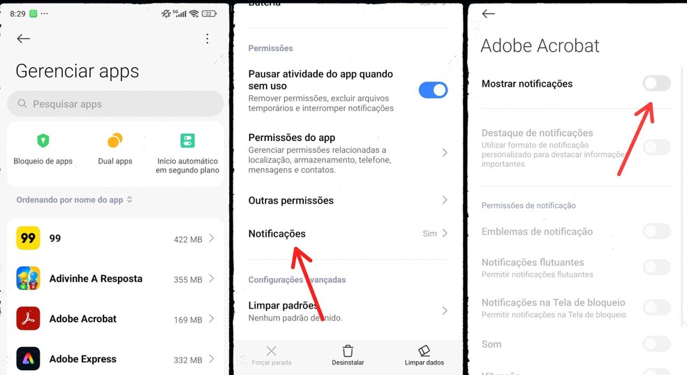 Desativação de notificações de aplicativos no Xiaomi — Foto: Reprodução/Gisele Souza