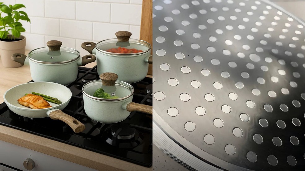 Jogo De Panelas Antiaderente Cerâmica Indução Fundo Triplo 6 Peças Mimo Style — Foto: Divulgação/Mimo Style