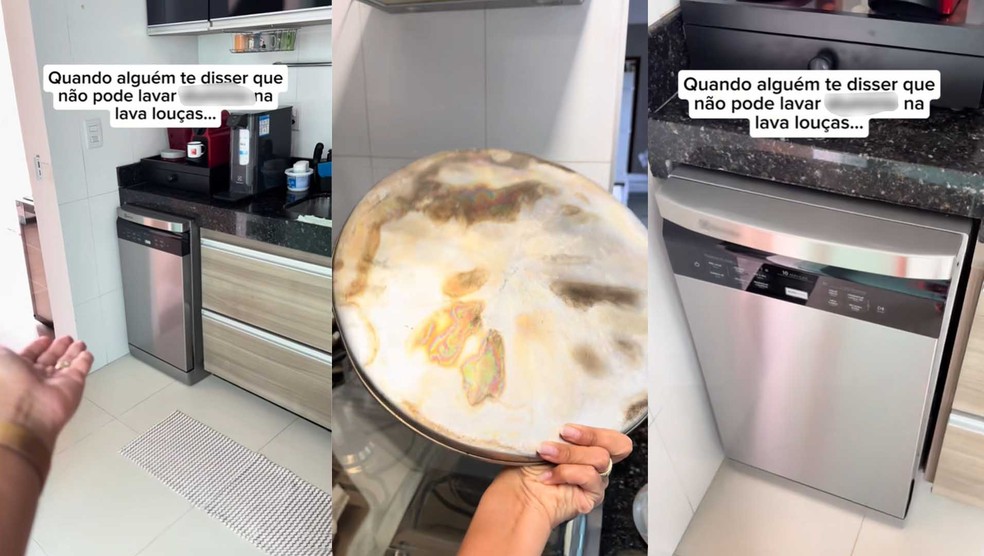 O que não pode colocar na lava-louças? Viral mostra material manchado; veja qual é — Foto: Reprodução/TikTok
