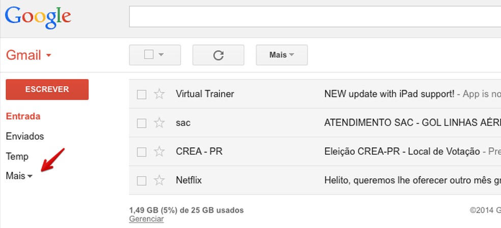 Exibindo lista completa de pastas do Gmail (Foto: Reprodução/Helito Bijora) — Foto: TechTudo