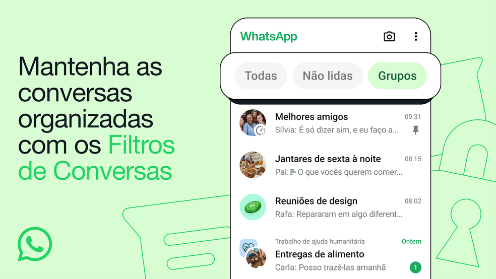 WhatsApp lançou novo filtros de conversas no aplicativo de mensagens — Foto: Divulgação/WhatsApp