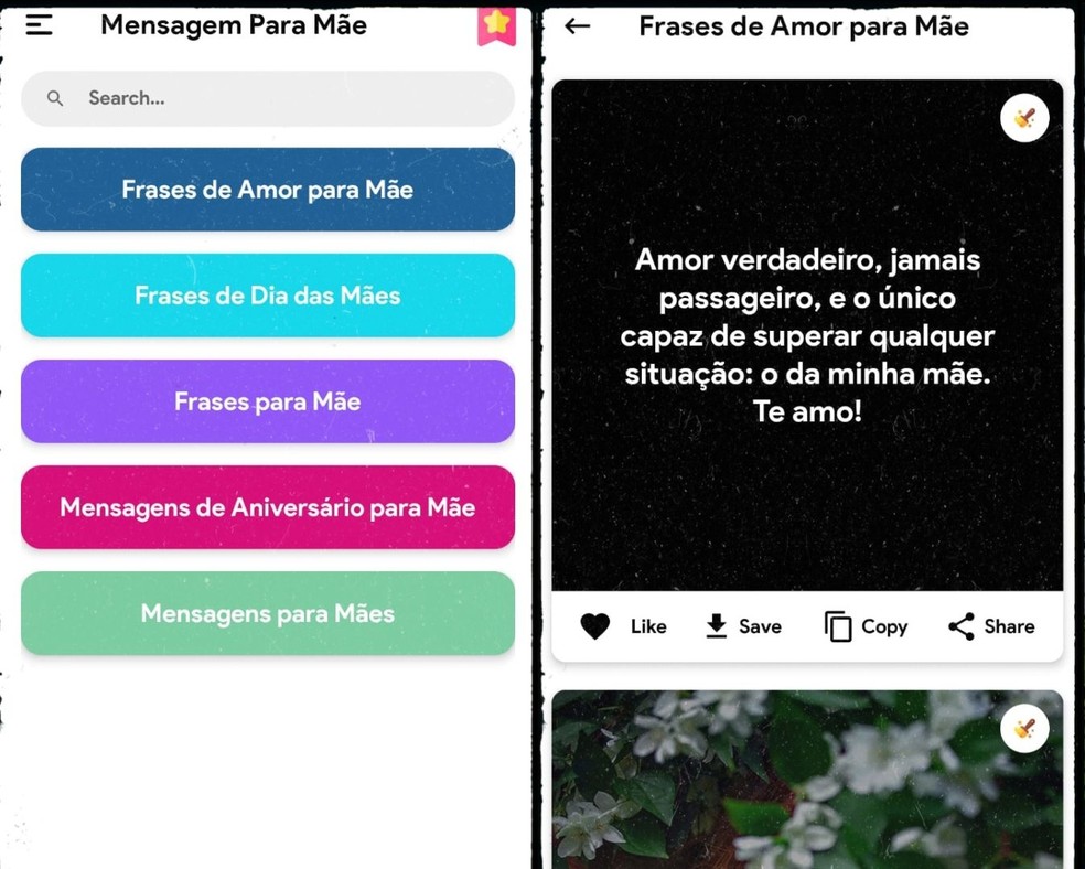 App Mensagem Para Mães 2024 conta com mensagens que ajudam a desejar Feliz Dia das Mães — Foto: Reprodução/Gisele Souza