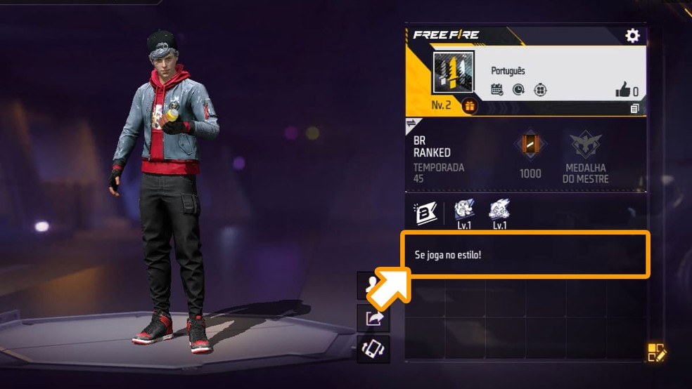 Em seu perfil de Free Fire clique no espaço de sua bio do lado direito da tela — Foto: Reprodução/Rafael Monteiro