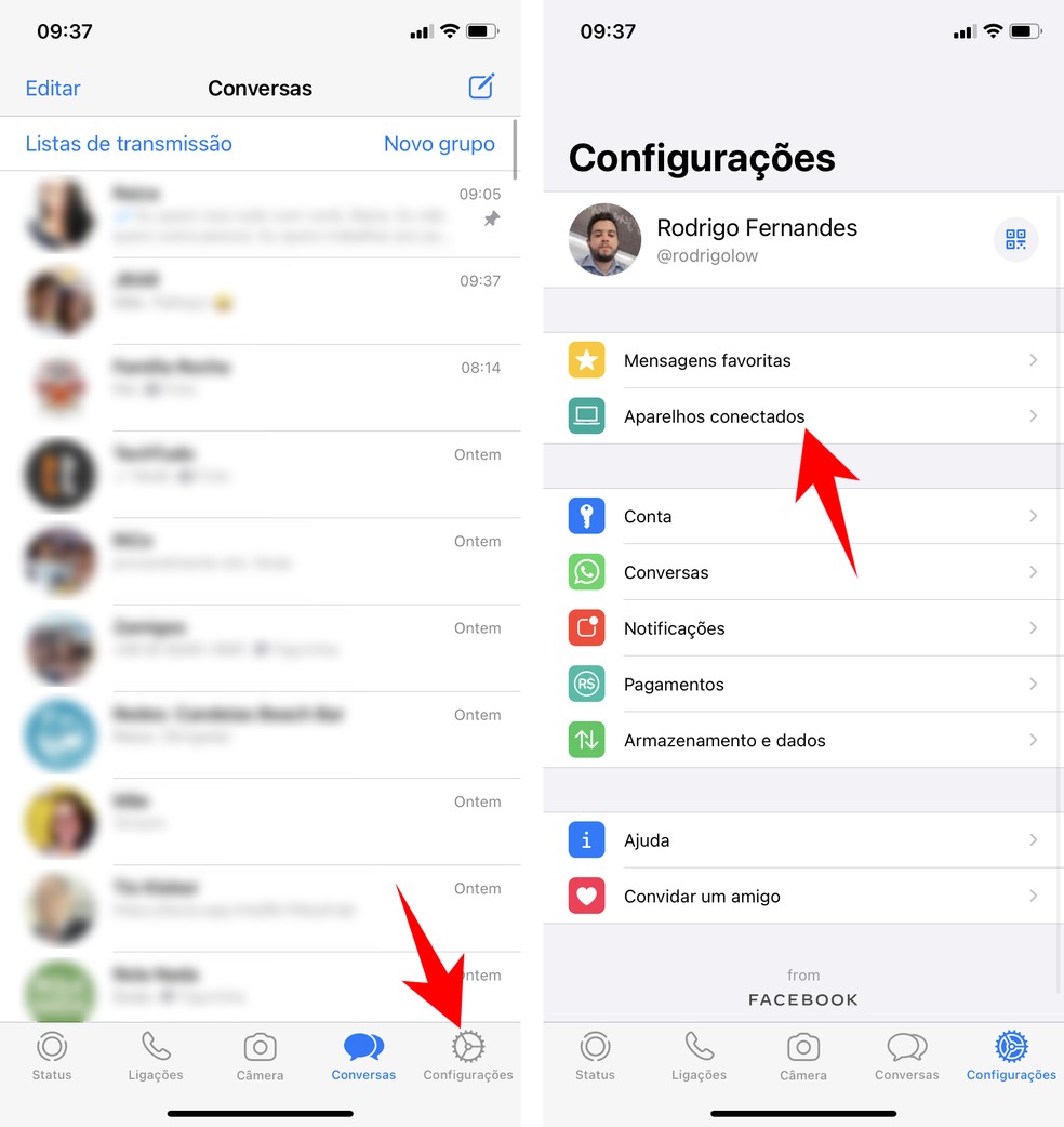 Acessando as configurações do WhatsApp no celular para conectar com WhatsApp Web — Foto: Reprodução/Rodrigo Fernandes