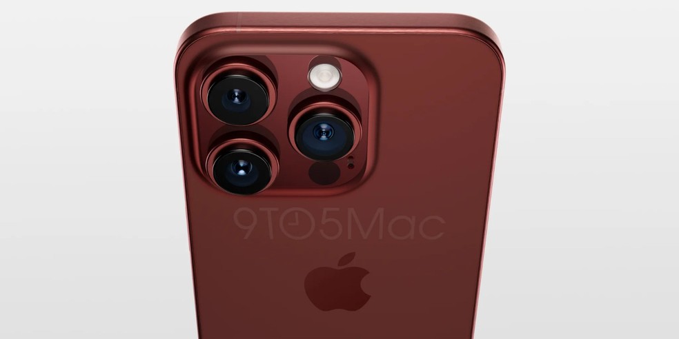 iPhone 15 Pro em nova tonalidade de cor, com vermelho mais escuro — Foto: Reprodução/9to5Mac