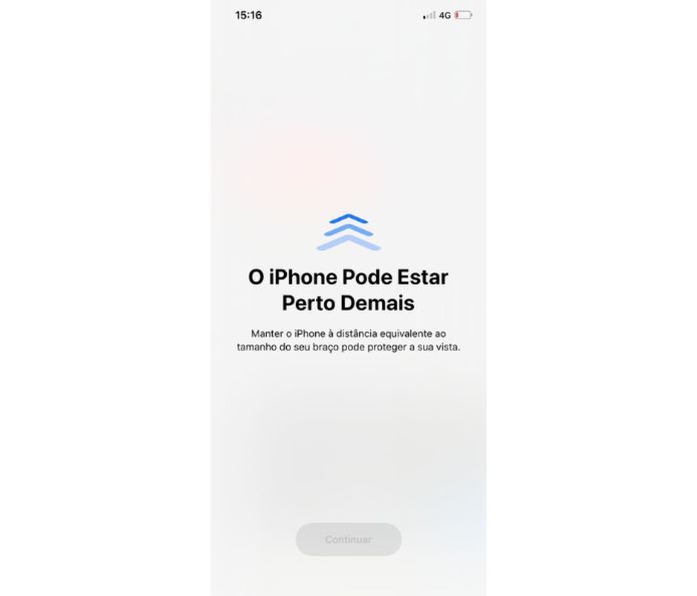 Alerta sugere afastar o iphone Dos olhos - foto: repoldução/digo cataldo