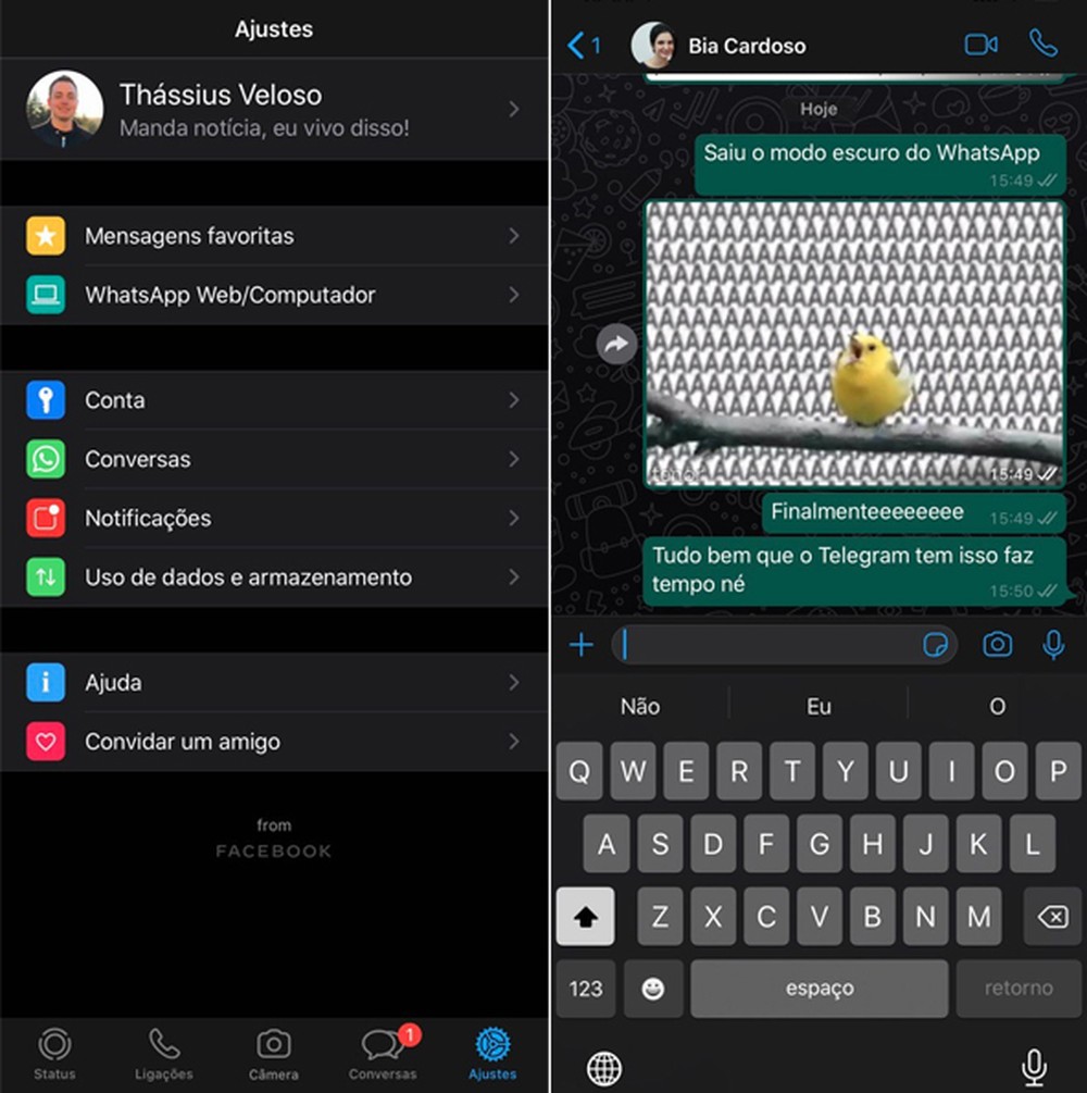 Como ativar o modo escuro do WhatsApp no iPhone (iOS)