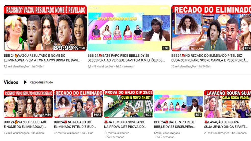 Canal cria histórias bizarras sobre BBB24 e engana usuários — Foto: Reprodução/Youtube