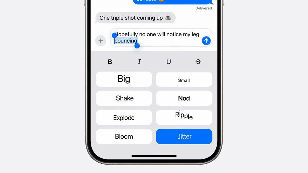 Opções de formatação de texto no app Mensagens — Foto: Reprodução/Apple