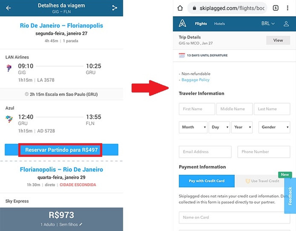 Como encontrar passagem aérea no celular com o aplicativo Skiplagged