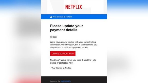 Falsa notificação de suspensão da Netflix é um ataque de phishing