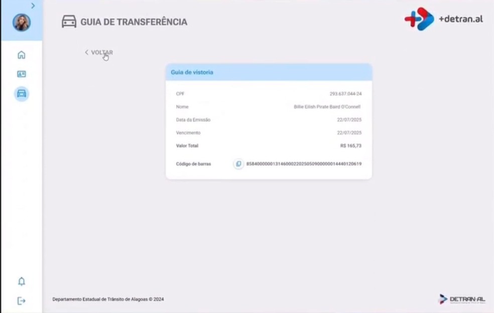  Reprodução/Detran AL
