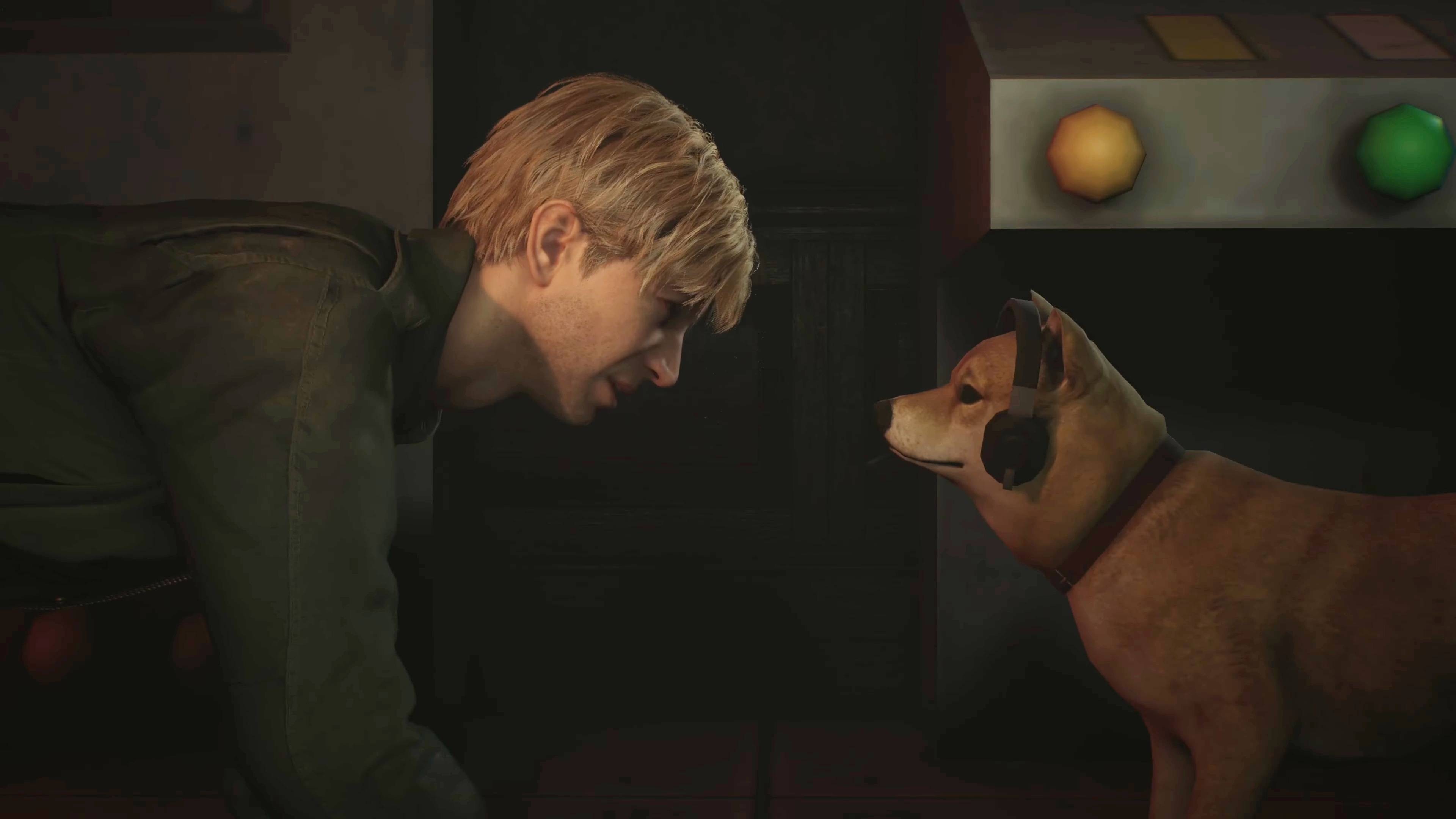 Personagem-da-Franquia-de-Games-Silent-Hill-2-Interagindo-com-um-Cachorro
