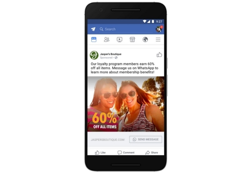 Anúncios do Facebook poderão incorporar botão para chat no WhatsApp — Foto: Divulgação/Facebook