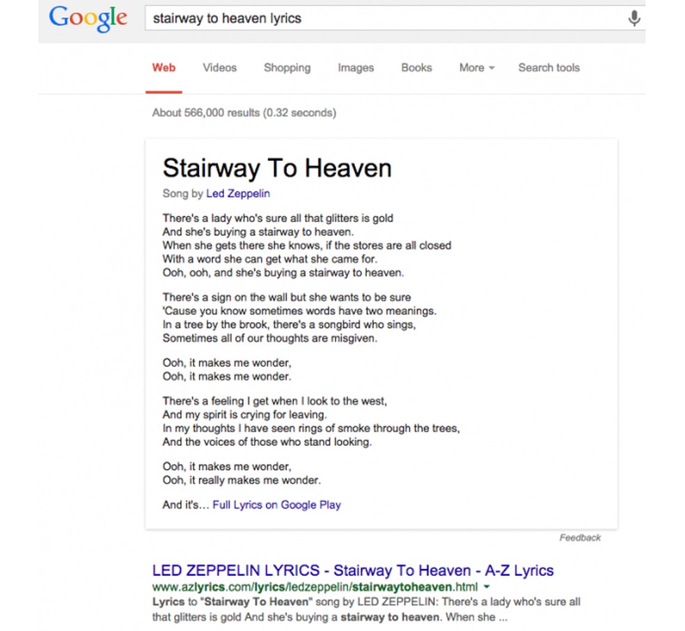 Google inaugura serviço que exibe letras de músicas nos resultados