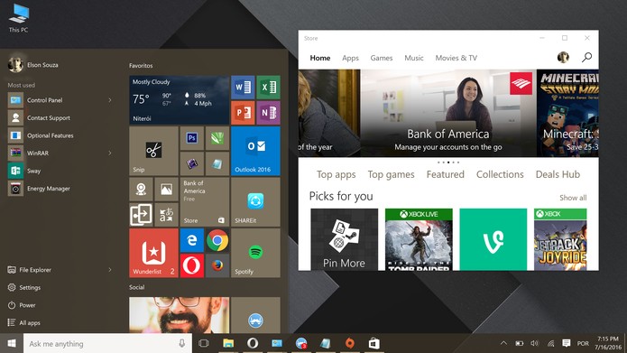 Windows 10 trouxe de volta app em janelas e visual clássico do menu Iniciar