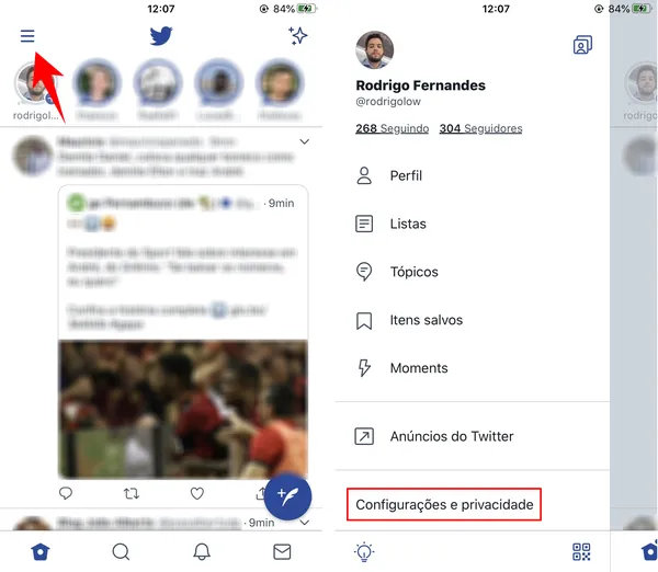 Mude ajustes do Twitter e Exibir conteúdo sensível