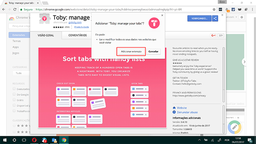Toby organiza suas abas do Chrome em listas