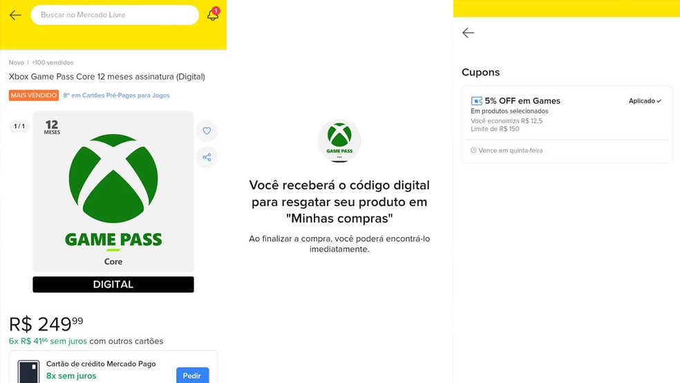 Apesar de o Game Pass não aparecer na lista da promoção é possível aplicar o código na compra — Foto: Reprodução/Rafael Monteiro