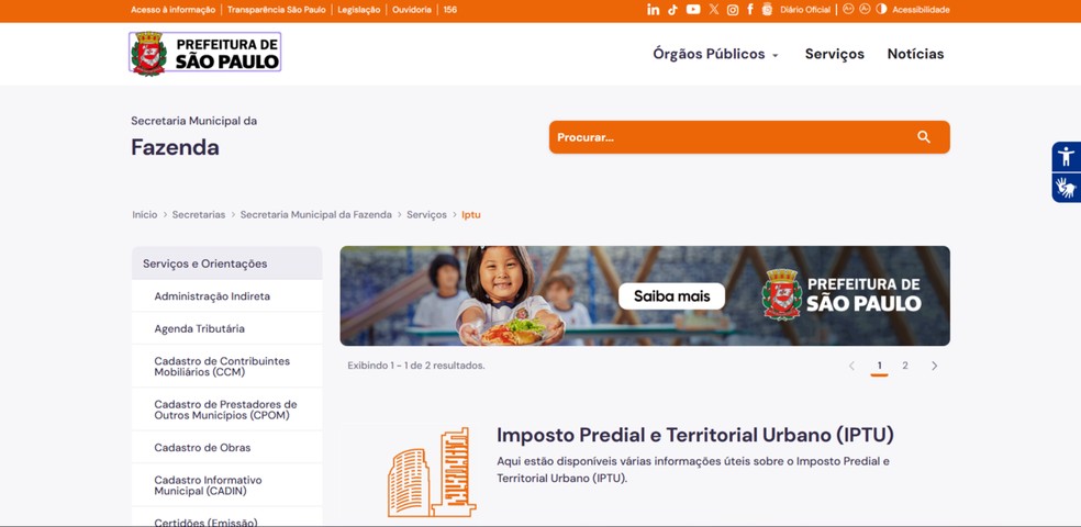 Entre na área de IPTU / Tributos Imobiliários — Foto: Reprodução/Matheus Azevedo