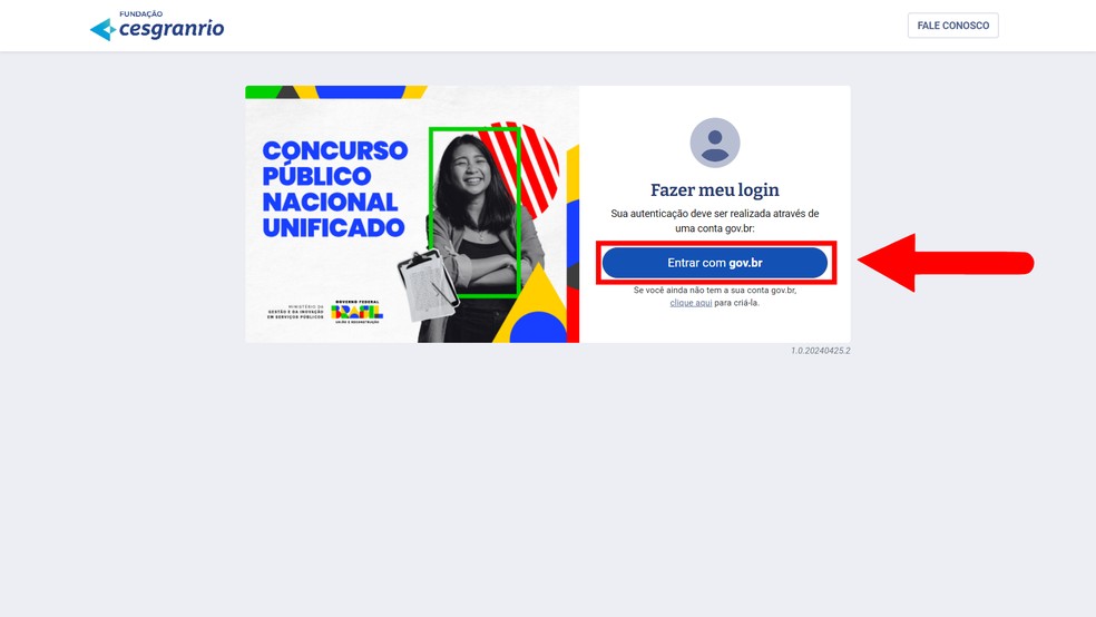 Faça login na plataforma do CNU — Foto: Reprodução/Júlia Silveira